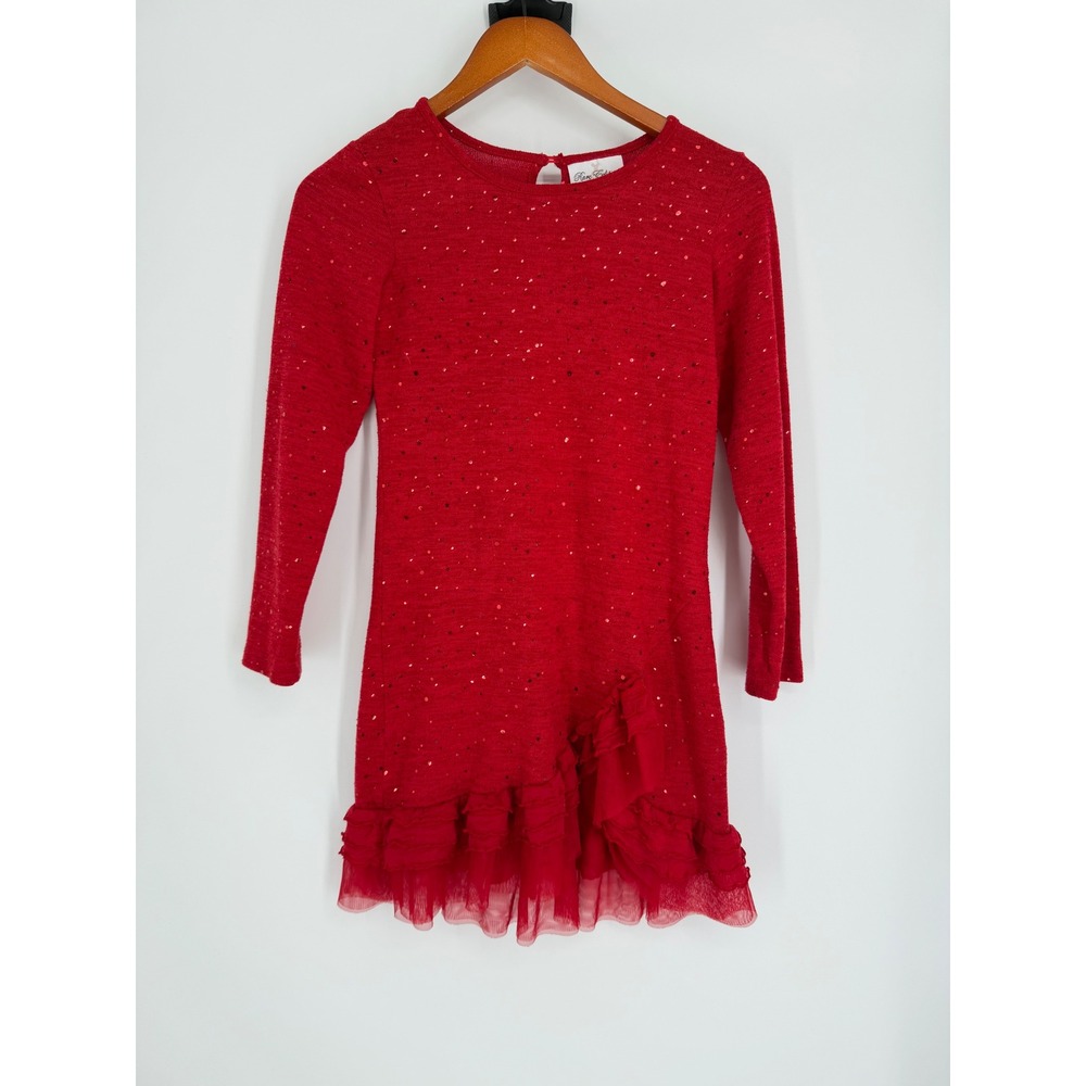 Rare Editions Girls Sequin Ruffle Dress Holiday Christmas Party Size Approx 6
